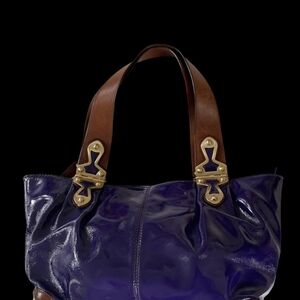 Michael Kors Eggplant Handbag with Brown Leather Straps